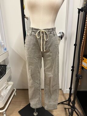 PAIGE Gray Drawstring Straight Leg Pants